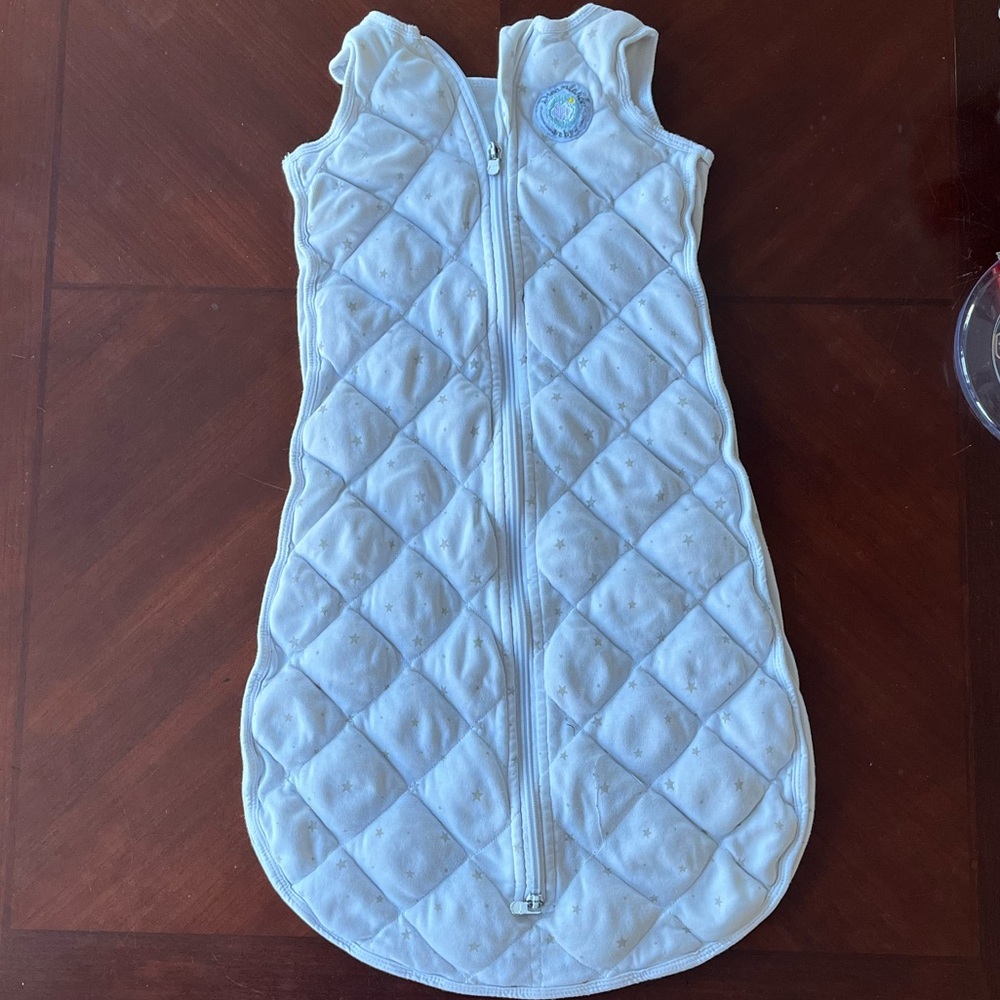 White Quilted Baby Sleep Sack with Front Zipper